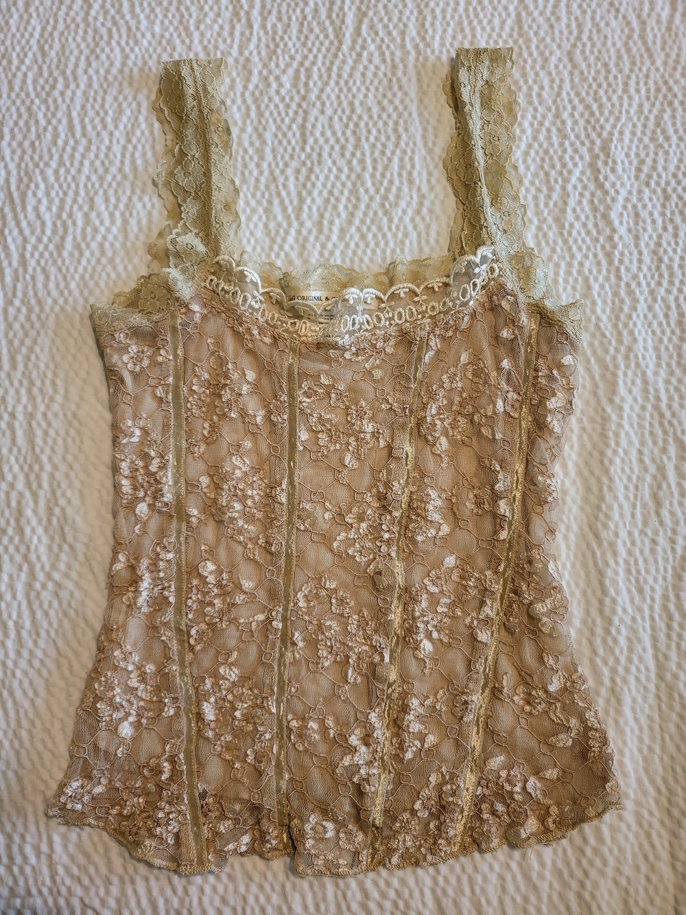 Oolala - Lace Floral Camisole Tank in Sage and Nude
